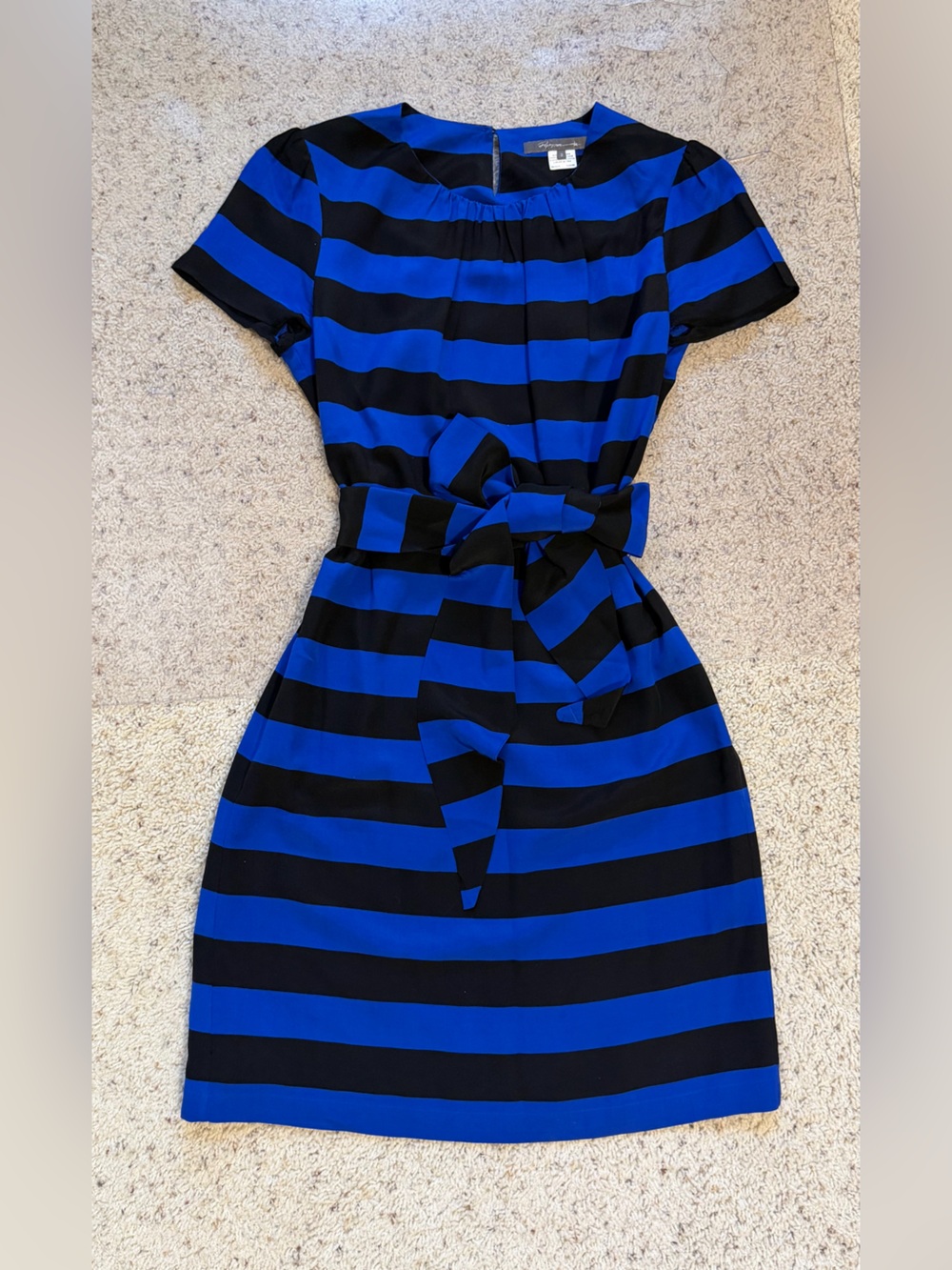 Twelfth Street by Cynthia Vincent Black and Royal Blue Striped Tie-Waist Dress